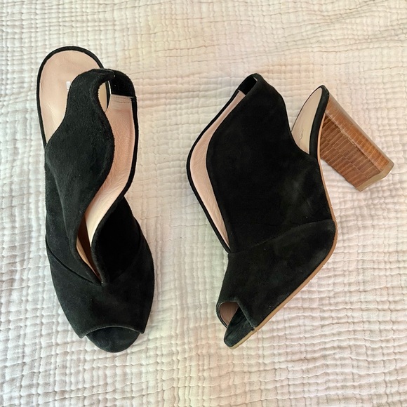 Brenda Zaro | Black Suede Peep Toe Slingback Heels - Picture 1 of 10